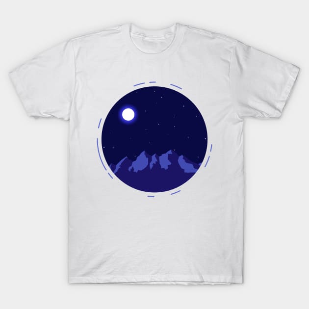 Moon between Mountains T-Shirt by muredesigner